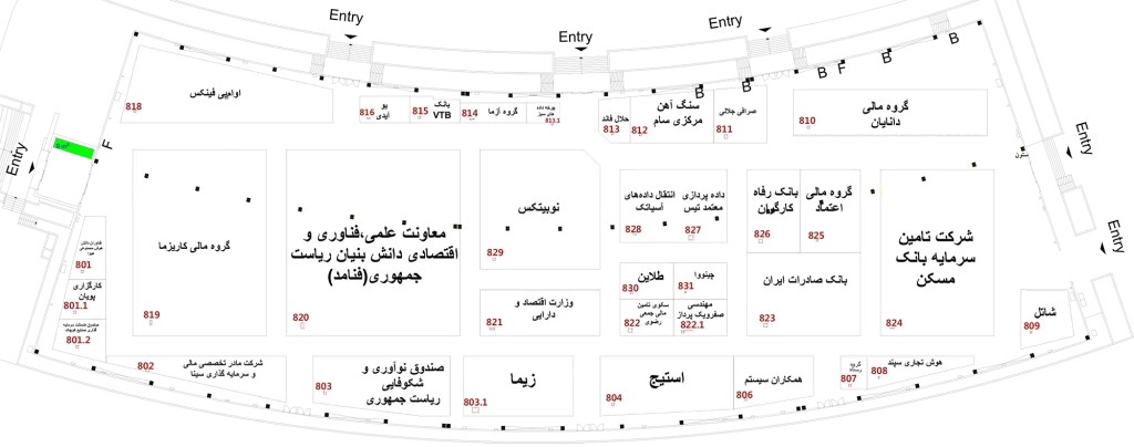 نقشه سالن 8 و 9 - شانزدهمین نمایشگاه صنعت مالی 1403